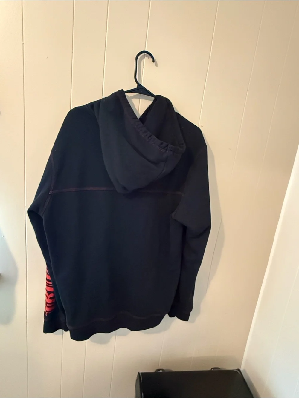 True Religion Black Hoodie with Red Graphic and Sleeve Logo